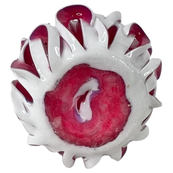 Handcrafted White & Pink Ribbon Candle Sculpted Floral Design Round 3.5” Tall - Picture 7 of 7